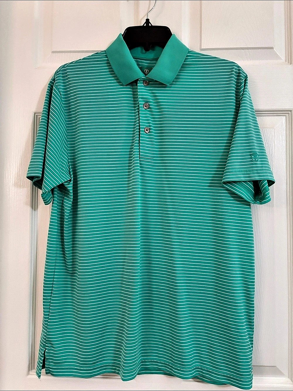 Pro Tour Striped Polo in Green & White Size Medium Like New
